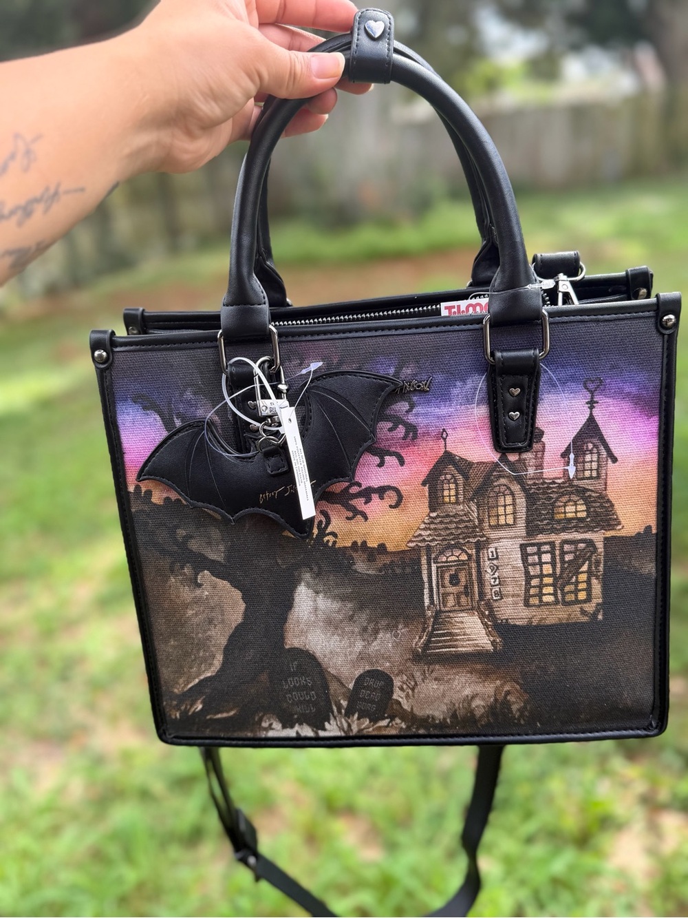 Betsy Johnson Large Halloween Haunted House Bat Handbag Tote NWT